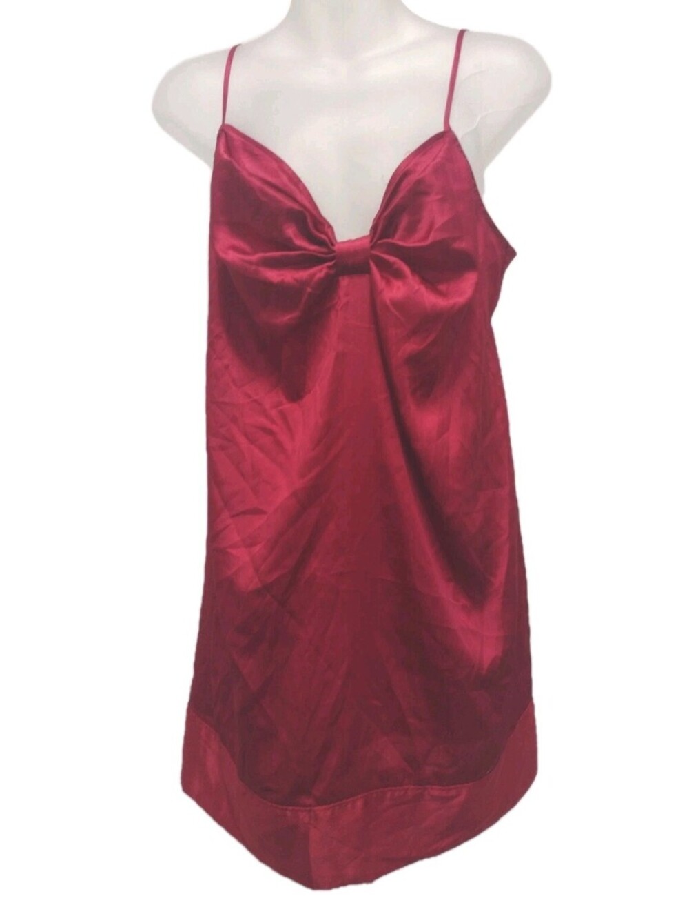 Victoria's Secret Satin Chemise Slip Dress M Red Coquette Bow Look Babydoll